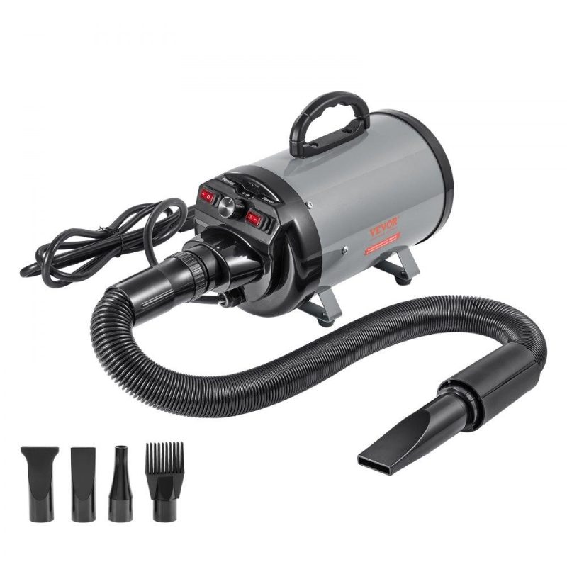 Pet Supplies | Dog Dryer, 2800W/4.3HP Dog Blow Dryer, Pet Grooming Dryer with Adjustable Speed and Temperature Control, Pet Hair Dryer with 4 Nozzles and Extendable Hose, Grey and Black Grey Black Agriculture & Forestry Equipment Grey Black