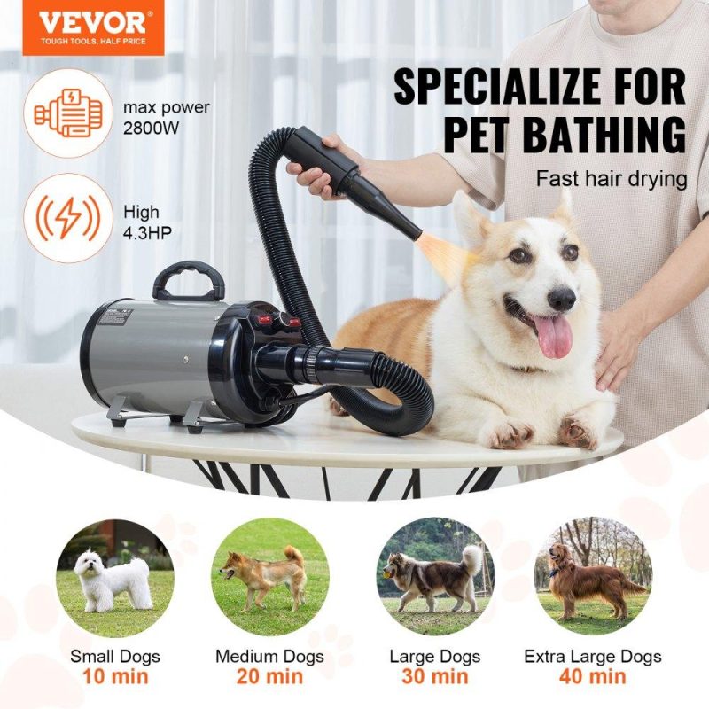 Pet Supplies | Dog Dryer, 2800W/4.3HP Dog Blow Dryer, Pet Grooming Dryer with Adjustable Speed and Temperature Control, Pet Hair Dryer with 4 Nozzles and Extendable Hose, Grey and Black Grey Black Agriculture & Forestry Equipment Grey Black