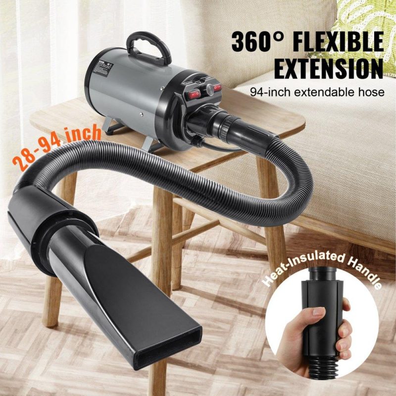 Pet Supplies | Dog Dryer, 2800W/4.3HP Dog Blow Dryer, Pet Grooming Dryer with Adjustable Speed and Temperature Control, Pet Hair Dryer with 4 Nozzles and Extendable Hose, Grey and Black Grey Black Agriculture & Forestry Equipment Grey Black