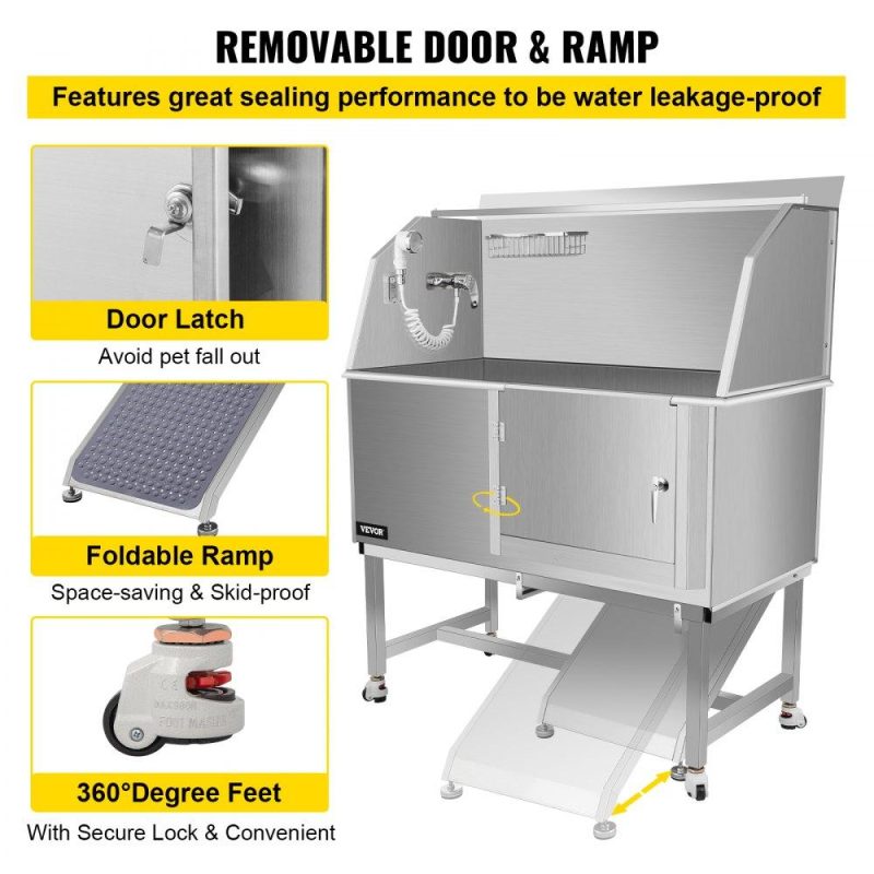 Pet Supplies | Dog Grooming Tub, 50″ R Pet Wash Station, Professional Stainless Steel Pet Grooming Tub Rated 330LBS Load Capacity, Non-Skid Dog Washing Station Comes with Ramp, Faucet, Sprayer and Drain Kit Agriculture & Forestry Equipment Dog Grooming Tub