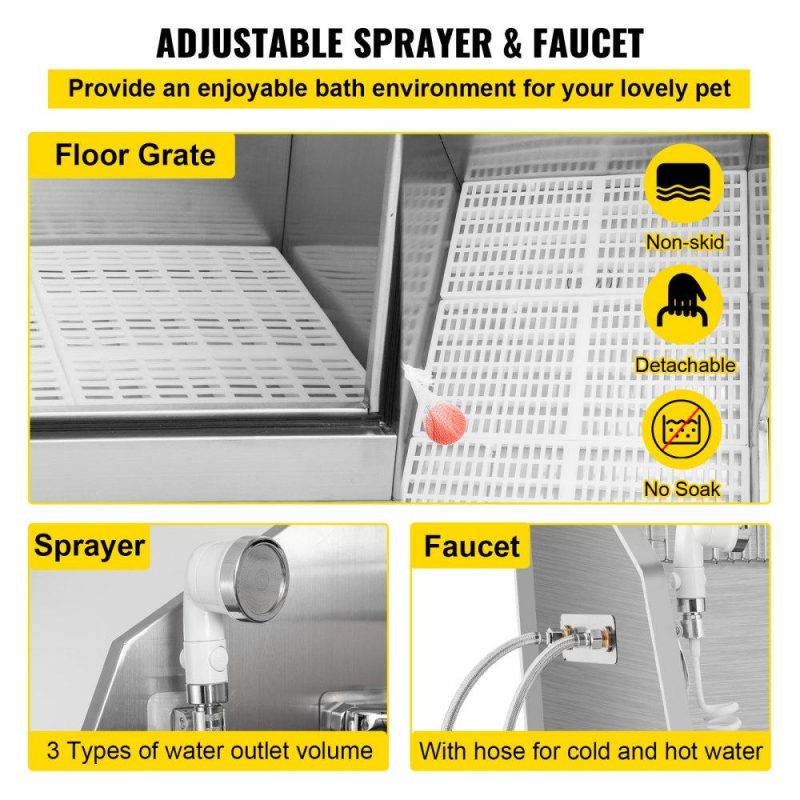 Pet Supplies | Dog Grooming Tub, 50″ R Pet Wash Station, Professional Stainless Steel Pet Grooming Tub Rated 330LBS Load Capacity, Non-Skid Dog Washing Station Comes with Ramp, Faucet, Sprayer and Drain Kit Agriculture & Forestry Equipment Dog Grooming Tub