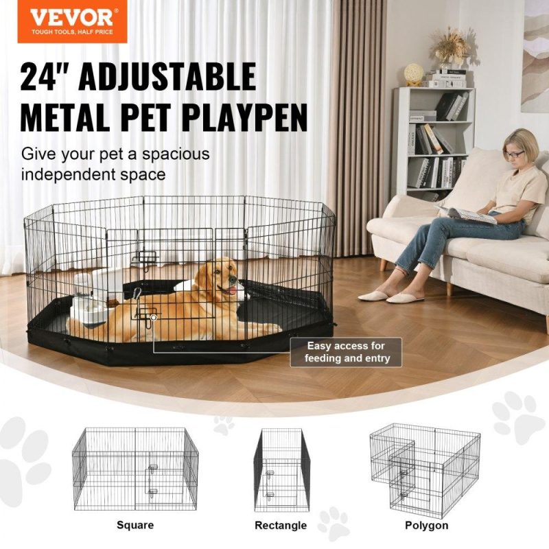 Pet Supplies | Dog Playpen, 8 Panels Foldable Metal Dog Exercise Pen with Bottom Pad, 24″ H Pet Fence Puppy Crate Kennel with Ground Stakes, Indoor Outdoor Dog Pen for Small Medium Pets, for Camping, Yard Agriculture & Forestry Equipment Pet Supplies