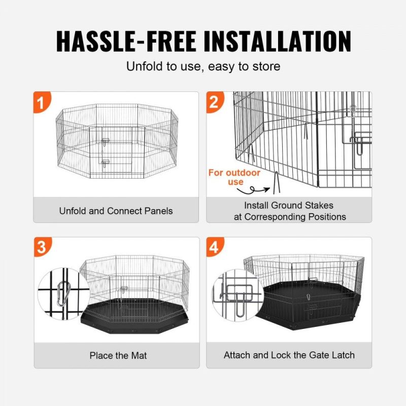 Pet Supplies | Dog Playpen, 8 Panels Foldable Metal Dog Exercise Pen with Bottom Pad, 24″ H Pet Fence Puppy Crate Kennel with Ground Stakes, Indoor Outdoor Dog Pen for Small Medium Pets, for Camping, Yard Agriculture & Forestry Equipment Pet Supplies