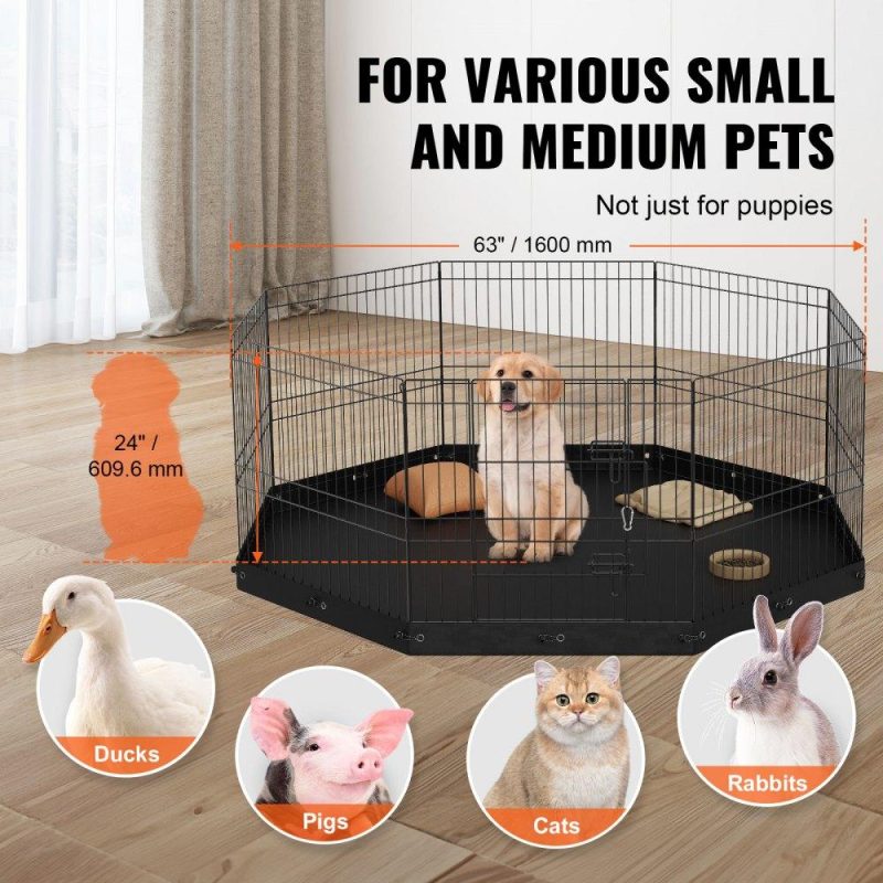 Pet Supplies | Dog Playpen, 8 Panels Foldable Metal Dog Exercise Pen with Bottom Pad, 24″ H Pet Fence Puppy Crate Kennel with Ground Stakes, Indoor Outdoor Dog Pen for Small Medium Pets, for Camping, Yard Agriculture & Forestry Equipment Pet Supplies