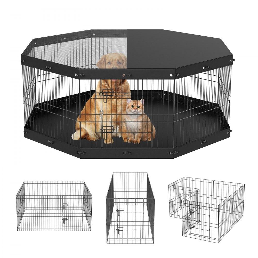 Pet Supplies | Dog Playpen, 8 Panels Foldable Metal Dog Exercise Pen with Top Cover and Bottom Pad, 24″ H Pet Fence Puppy Crate Kennel, Indoor Outdoor Dog Pen for Small Medium Pets, for Camping, Yard Agriculture & Forestry Equipment Pet Supplies