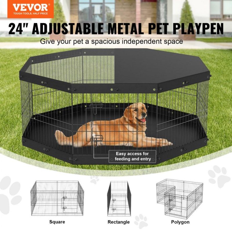 Pet Supplies | Dog Playpen, 8 Panels Foldable Metal Dog Exercise Pen with Top Cover and Bottom Pad, 24″ H Pet Fence Puppy Crate Kennel, Indoor Outdoor Dog Pen for Small Medium Pets, for Camping, Yard Agriculture & Forestry Equipment Pet Supplies