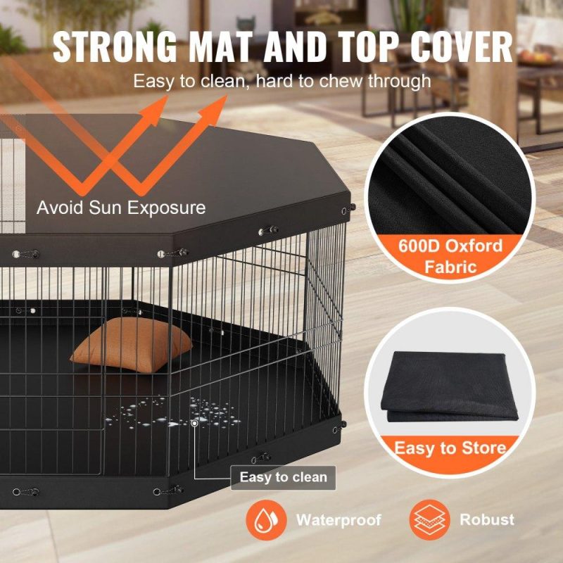 Pet Supplies | Dog Playpen, 8 Panels Foldable Metal Dog Exercise Pen with Top Cover and Bottom Pad, 24″ H Pet Fence Puppy Crate Kennel, Indoor Outdoor Dog Pen for Small Medium Pets, for Camping, Yard Agriculture & Forestry Equipment Pet Supplies