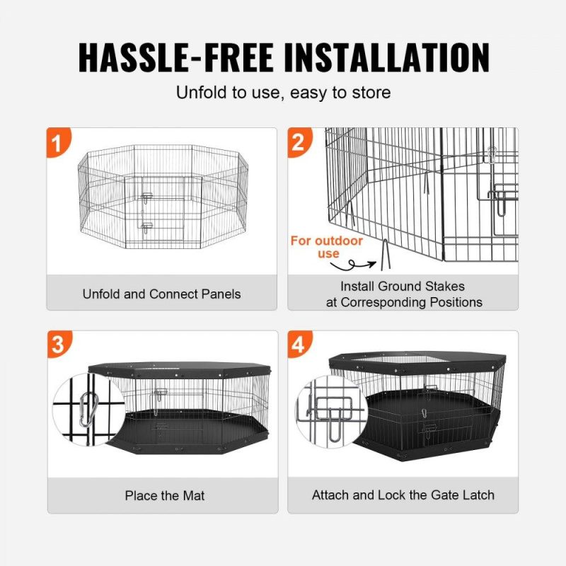 Pet Supplies | Dog Playpen, 8 Panels Foldable Metal Dog Exercise Pen with Top Cover and Bottom Pad, 24″ H Pet Fence Puppy Crate Kennel, Indoor Outdoor Dog Pen for Small Medium Pets, for Camping, Yard Agriculture & Forestry Equipment Pet Supplies