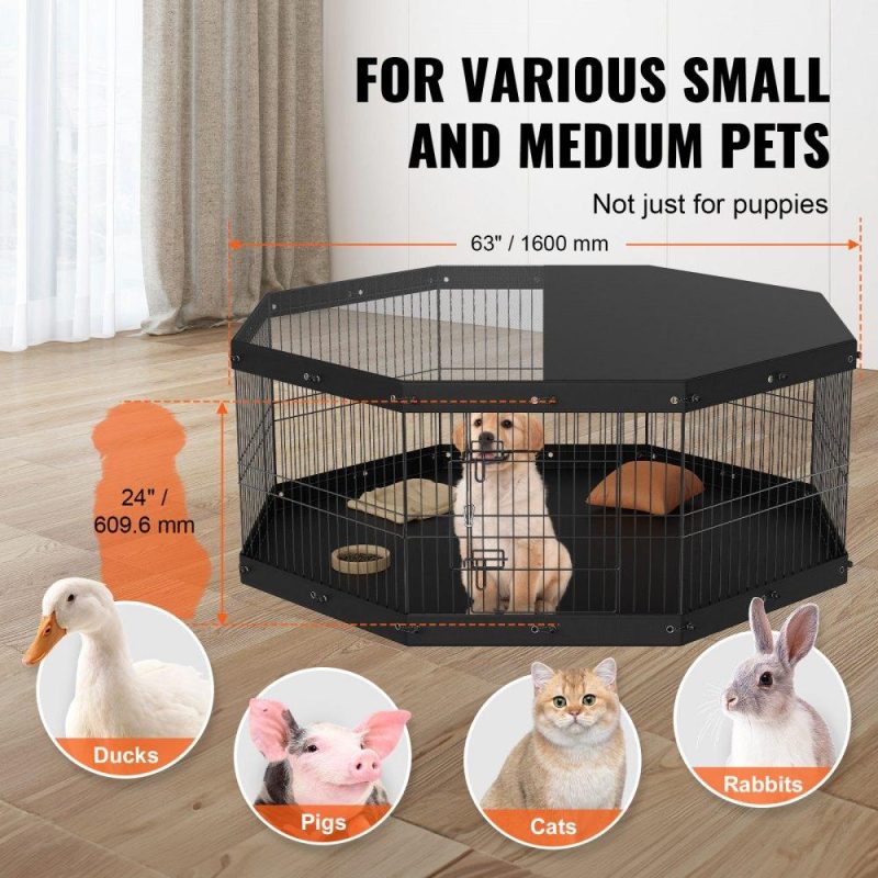 Pet Supplies | Dog Playpen, 8 Panels Foldable Metal Dog Exercise Pen with Top Cover and Bottom Pad, 24″ H Pet Fence Puppy Crate Kennel, Indoor Outdoor Dog Pen for Small Medium Pets, for Camping, Yard Agriculture & Forestry Equipment Pet Supplies