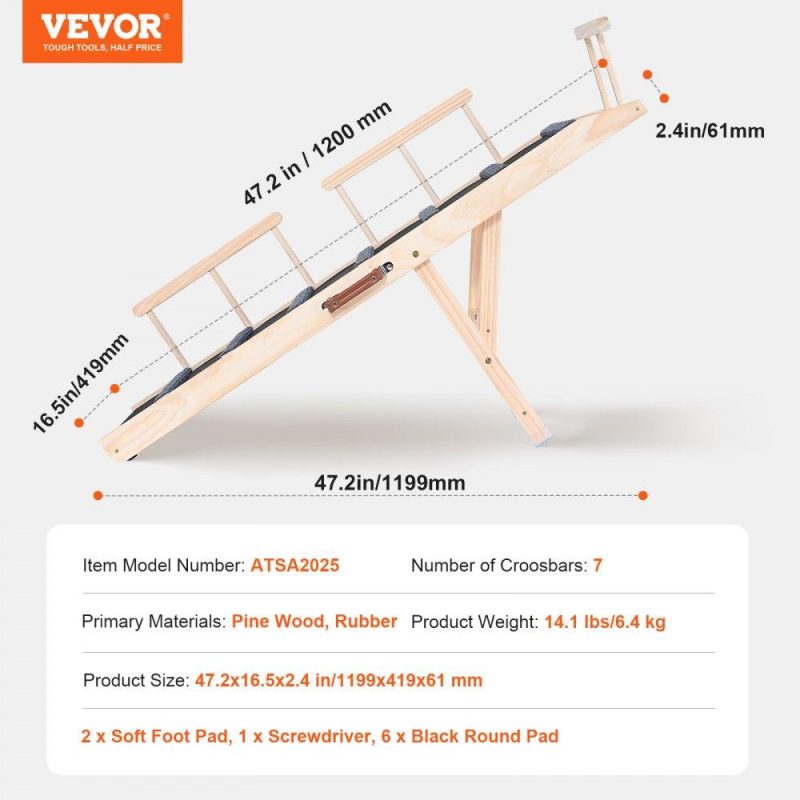 Pet Supplies | Dog Ramp, Folding Pet Ramp for Bed, Adjustable Dog Ramp for Small, Large, Old Dogs & Cats, Wooden Pet Ramp with 47.2″ Long Ramp, Adjustable from 13.8″ to 27.6″, Suitable for Couch, Sofa, Car Agriculture & Forestry Equipment Pet Supplies