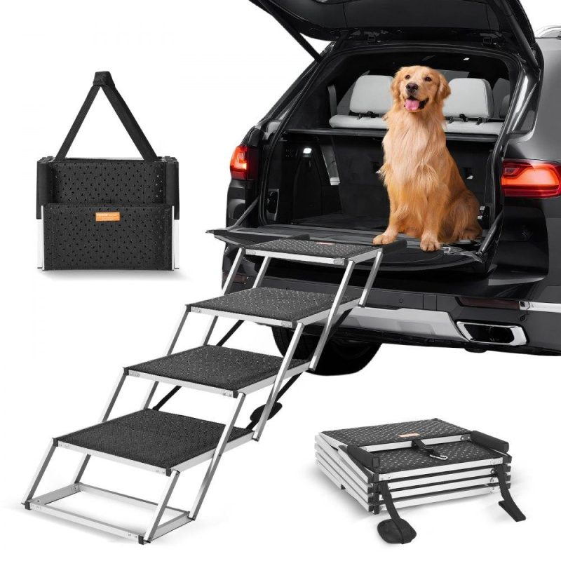 Pet Supplies | Dog Stair for Cars 4-step Folding Dog Steps Aluminum Loads up to 250 lbs Agriculture & Forestry Equipment Pet Supplies