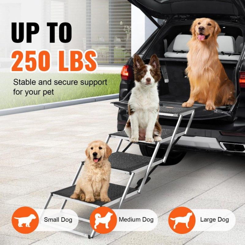 Pet Supplies | Dog Stair for Cars 4-step Folding Dog Steps Aluminum Loads up to 250 lbs Agriculture & Forestry Equipment Pet Supplies