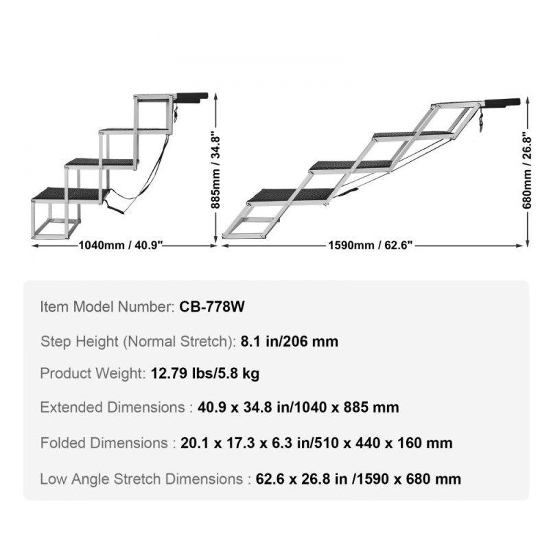Pet Supplies | Dog Stair for Cars 4-step Folding Dog Steps Aluminum Loads up to 250 lbs Agriculture & Forestry Equipment Pet Supplies