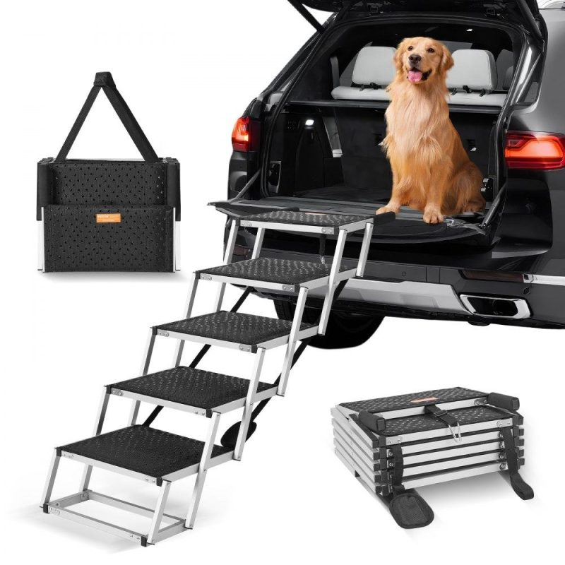 Pet Supplies | Dog Stair for Cars 5-step Folding Dog Steps Aluminum Loads up to 150 lbs Agriculture & Forestry Equipment Pet Supplies