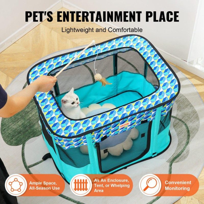 Pet Supplies | Foldable Pet Playpen, 32” x 24” x 22” Portable Dog Playpen, Crate Kennel for Puppy, Dog, Cat, Waterproof 600D Oxford Cloth, Removable Zipper, for Indoor Outdoor Travel Camping (Rectangle, S) Agriculture & Forestry Equipment Pet Supplies