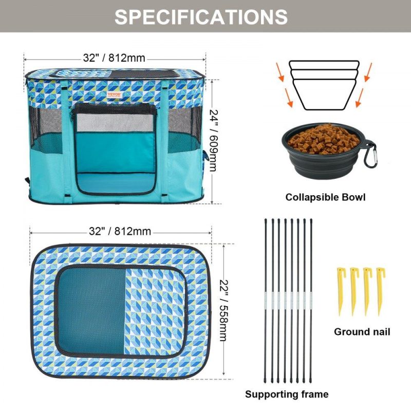 Pet Supplies | Foldable Pet Playpen, 32” x 24” x 22” Portable Dog Playpen, Crate Kennel for Puppy, Dog, Cat, Waterproof 600D Oxford Cloth, Removable Zipper, for Indoor Outdoor Travel Camping (Rectangle, S) Agriculture & Forestry Equipment Pet Supplies