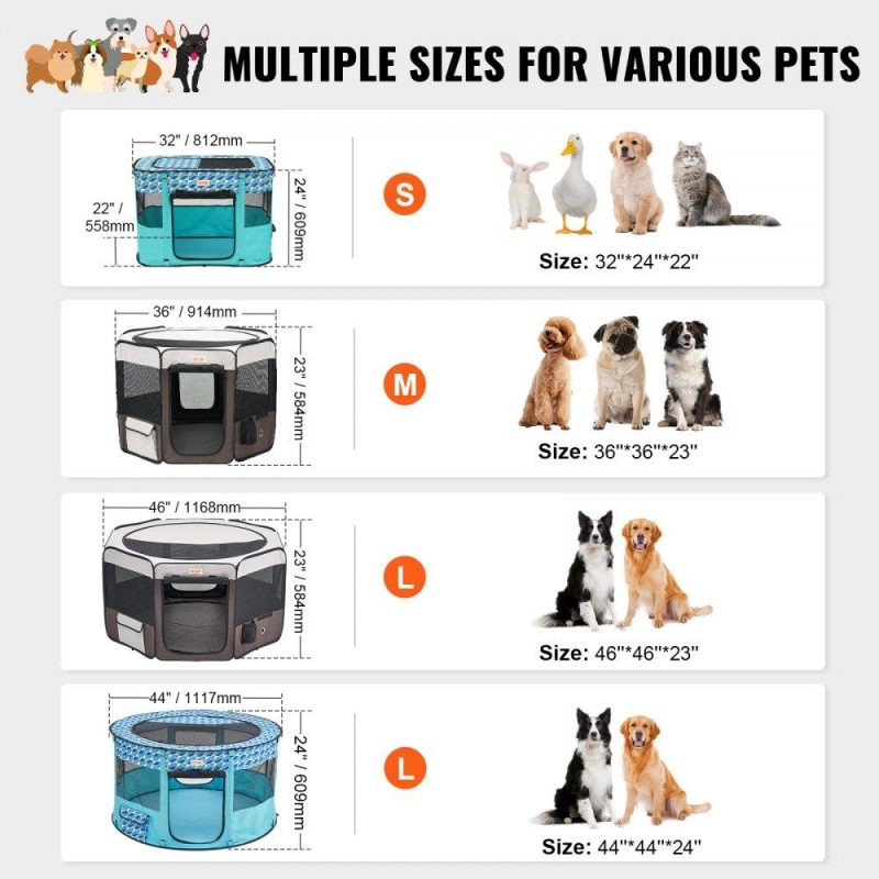 Pet Supplies | Foldable Pet Playpen, 36 inch Portable Dog Playpen, Crate Kennel for Puppy, Dog, Cat, Premium Waterproof 600D Oxford Cloth, Removable Zipper, for Indoor Outdoor Travel Camping Use (Octagon, M) Agriculture & Forestry Equipment Pet Supplies