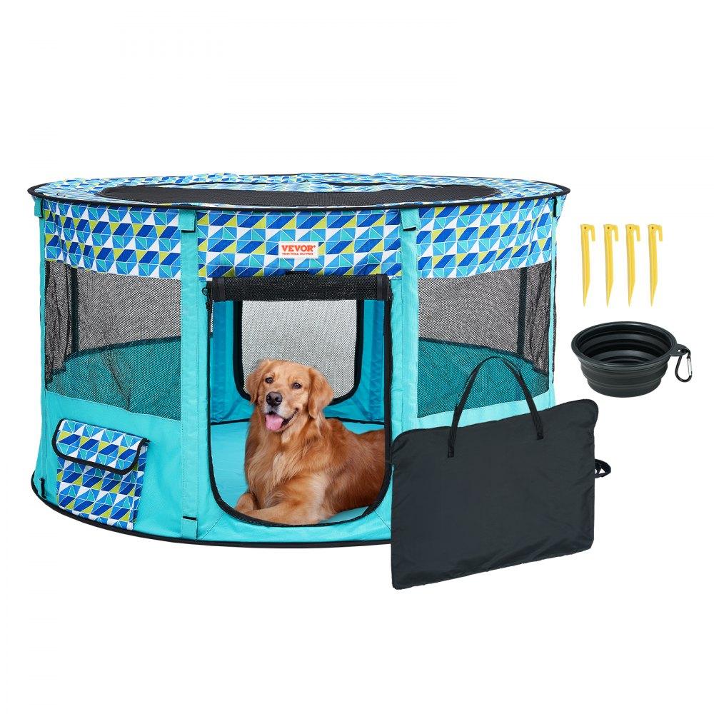 Pet Supplies | Foldable Pet Playpen, 44” x 44” x 24” Portable Dog Playpen, Crate Kennel for Puppy, Dog, Cat, Waterproof 600D Oxford Cloth, Removable Zipper, for Indoor Outdoor Travel Camping (Round, L) Agriculture & Forestry Equipment Pet Supplies