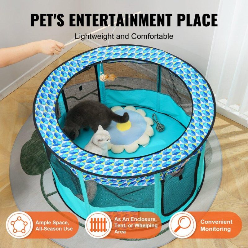 Pet Supplies | Foldable Pet Playpen, 44” x 44” x 24” Portable Dog Playpen, Crate Kennel for Puppy, Dog, Cat, Waterproof 600D Oxford Cloth, Removable Zipper, for Indoor Outdoor Travel Camping (Round, L) Agriculture & Forestry Equipment Pet Supplies