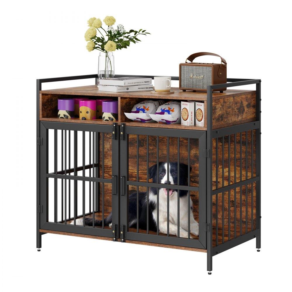 Pet Supplies | Furniture Style Dog Crate with Storage, 41 inch Dog Crate Furniture Large Breed with Double Doors, Wooden Dog Cage for Large/Medium Dog Indoor, Hold up to 70 lbs, Rustic Brown Agriculture & Forestry Equipment Pet Supplies