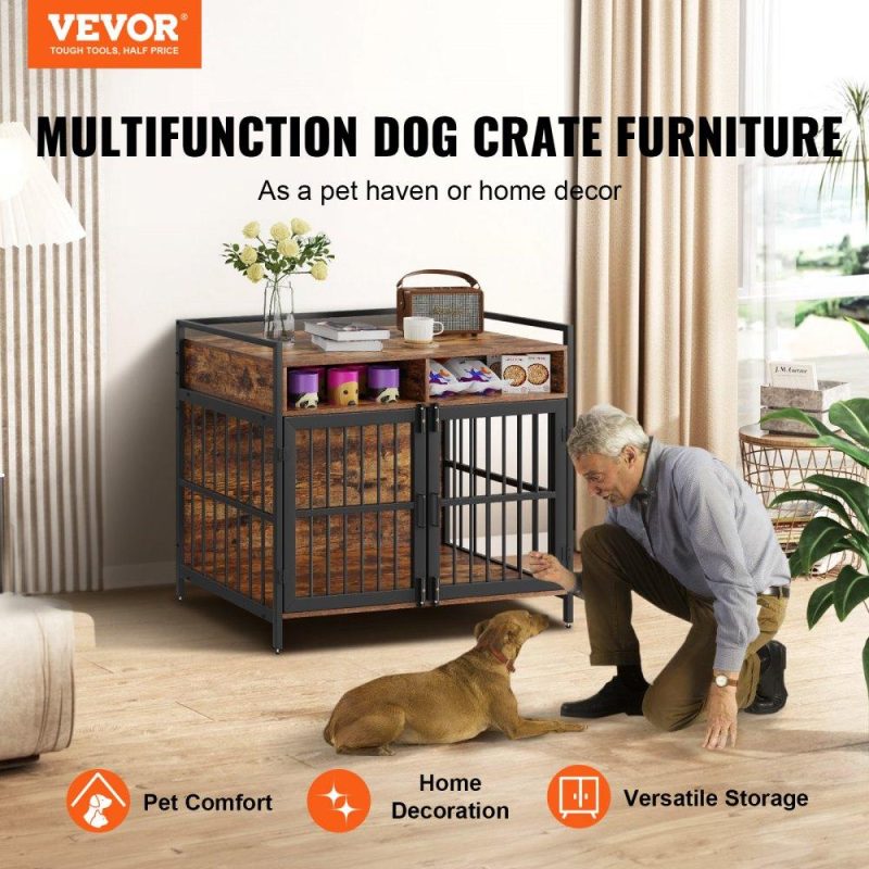 Pet Supplies | Furniture Style Dog Crate with Storage, 41 inch Dog Crate Furniture Large Breed with Double Doors, Wooden Dog Cage for Large/Medium Dog Indoor, Hold up to 70 lbs, Rustic Brown Agriculture & Forestry Equipment Pet Supplies