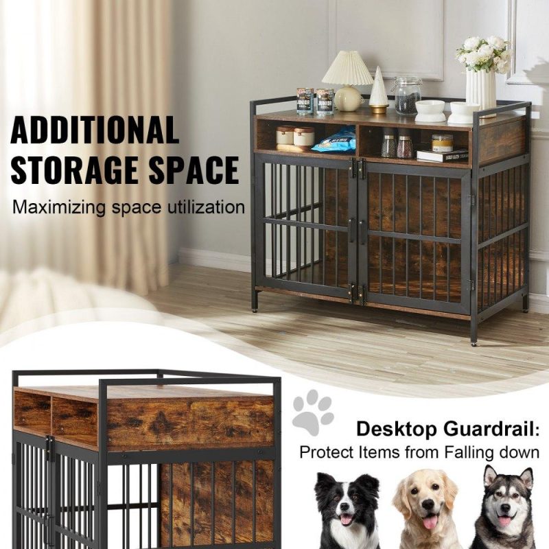 Pet Supplies | Furniture Style Dog Crate with Storage, 41 inch Dog Crate Furniture Large Breed with Double Doors, Wooden Dog Cage for Large/Medium Dog Indoor, Hold up to 70 lbs, Rustic Brown Agriculture & Forestry Equipment Pet Supplies