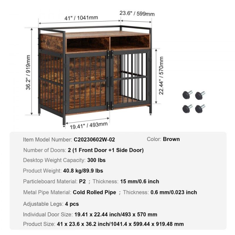 Pet Supplies | Furniture Style Dog Crate with Storage, 41 inch Dog Crate Furniture Large Breed with Double Doors, Wooden Dog Cage for Large/Medium Dog Indoor, Hold up to 70 lbs, Rustic Brown Agriculture & Forestry Equipment Pet Supplies