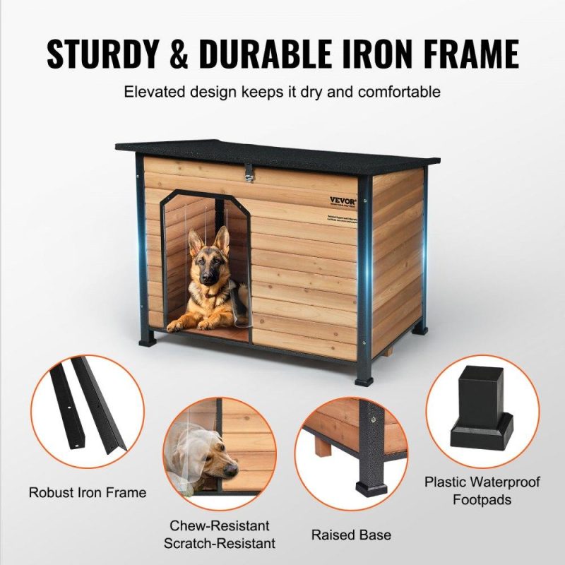 Pet Supplies | Outdoor Dog House, Waterproof Insulated Dog House with Elevated Floor, Anti-Bite Wood Dog House Outdoor Iron Frame, Open Roof, for Medium to Large Dogs Agriculture & Forestry Equipment Pet Supplies