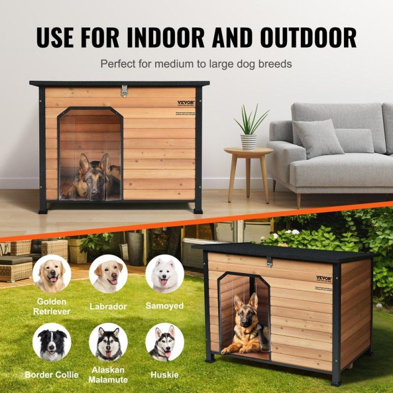 Pet Supplies | Outdoor Dog House, Waterproof Insulated Dog House with Elevated Floor, Anti-Bite Wood Dog House Outdoor Iron Frame, Open Roof, for Medium to Large Dogs Agriculture & Forestry Equipment Pet Supplies