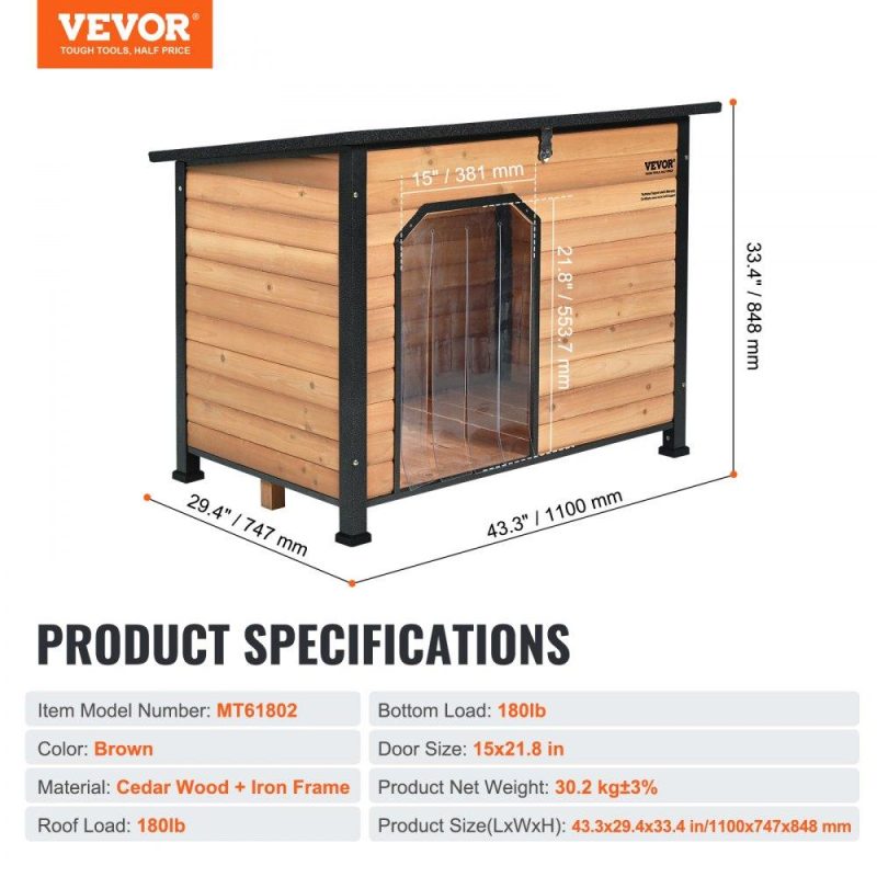 Pet Supplies | Outdoor Dog House, Waterproof Insulated Dog House with Elevated Floor, Anti-Bite Wood Dog House Outdoor Iron Frame, Open Roof, for Medium to Large Dogs Agriculture & Forestry Equipment Pet Supplies