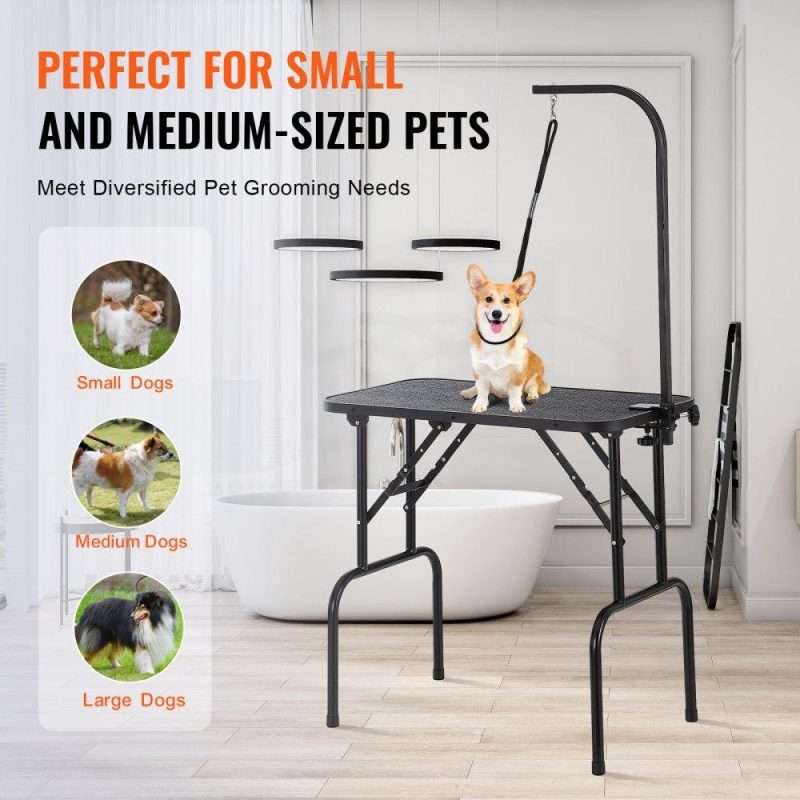 Pet Supplies | Pet Grooming Table Arm with Clamp, 32”x18” Dog Grooming Station, Foldable Pets Grooming Stand for Medium and Small Dogs, Free No Sit Haunch Holder with Grooming Loop, Bearing 220lbs Agriculture & Forestry Equipment Pet Supplies