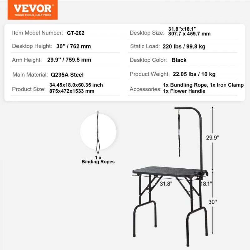 Pet Supplies | Pet Grooming Table Arm with Clamp, 32”x18” Dog Grooming Station, Foldable Pets Grooming Stand for Medium and Small Dogs, Free No Sit Haunch Holder with Grooming Loop, Bearing 220lbs Agriculture & Forestry Equipment Pet Supplies