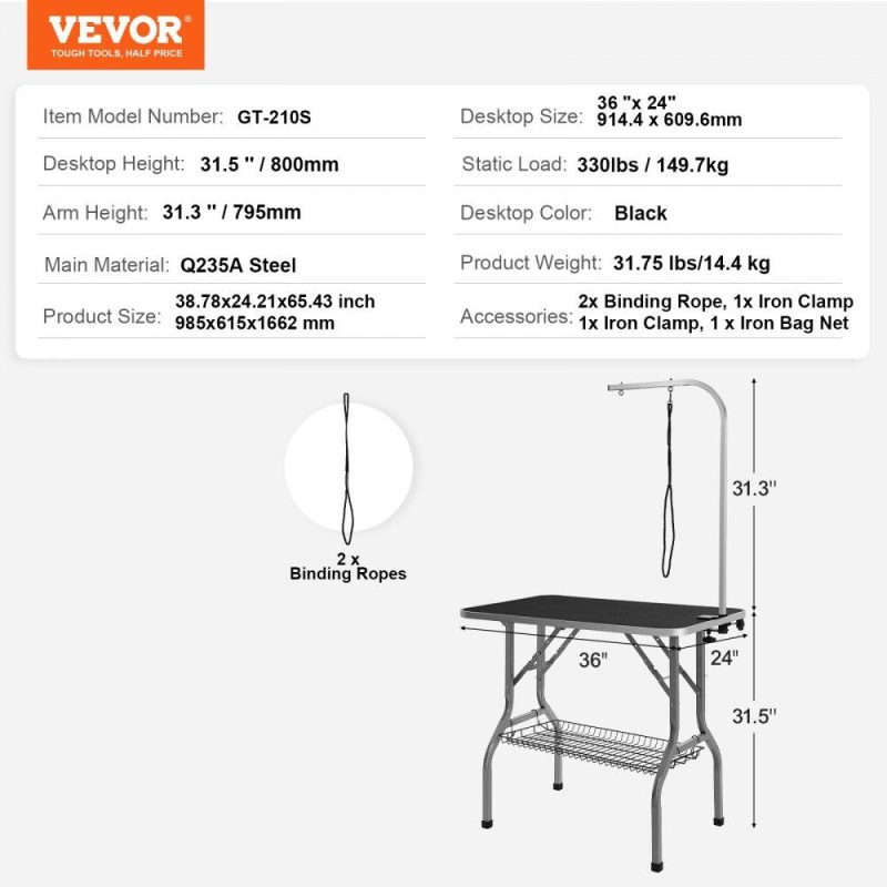 Pet Supplies | Pet Grooming Table Arm with Clamp, 36”x24” Dog Grooming Station, Foldable Pets Grooming Stand for Medium and Small Dogs, Free No Sit Haunch Holder with Grooming Loop, Bearing 330lbs Agriculture & Forestry Equipment Pet Supplies