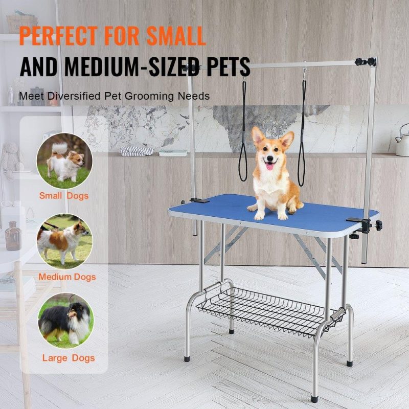 Pet Supplies | Pet Grooming Table Two Arms with Clamp, 36”x24” Dog Grooming Station, Foldable Pets Grooming Stand for Medium and Small Dogs, Free No Sit Haunch Holder with Grooming Loop, Bearing 330lbs Agriculture & Forestry Equipment Pet Supplies