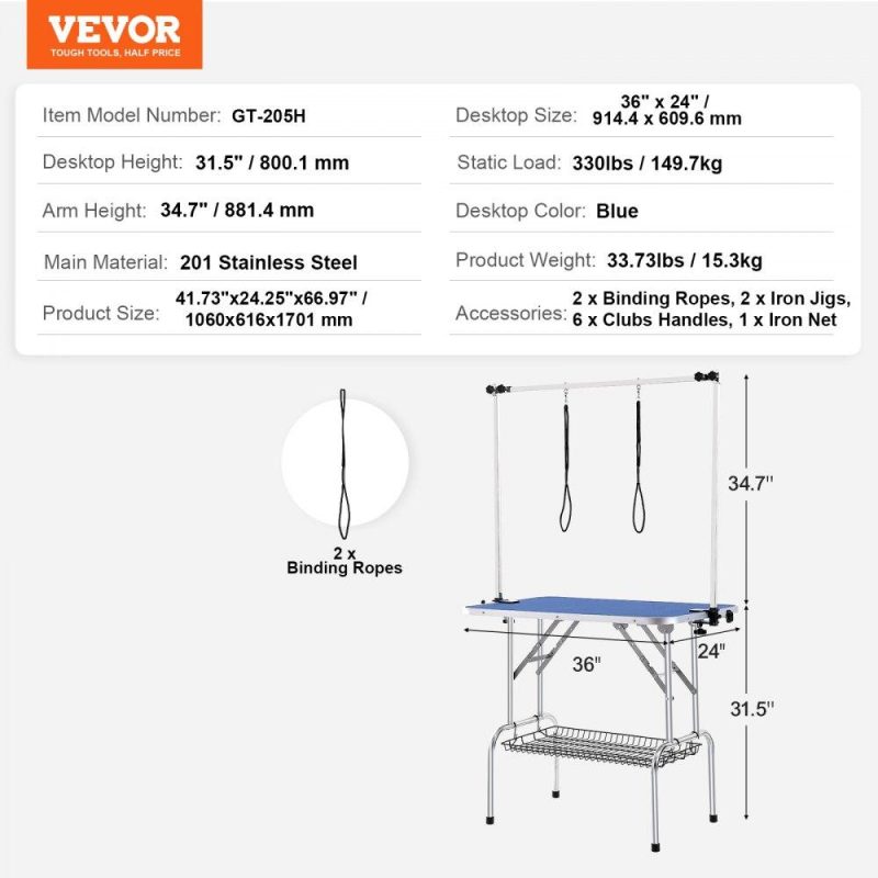 Pet Supplies | Pet Grooming Table Two Arms with Clamp, 36”x24” Dog Grooming Station, Foldable Pets Grooming Stand for Medium and Small Dogs, Free No Sit Haunch Holder with Grooming Loop, Bearing 330lbs Agriculture & Forestry Equipment Pet Supplies