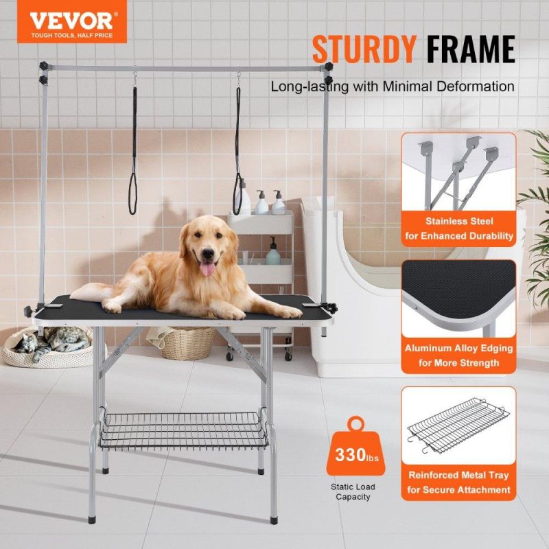 Pet Supplies | Pet Grooming Table Two Arms with Clamp, 46” Dog Grooming Station, Foldable Pets Grooming Stand for Medium and Small Dogs, Free No Sit Haunch Holder with Grooming Loop, Bearing 330lbs Agriculture & Forestry Equipment Pet Supplies