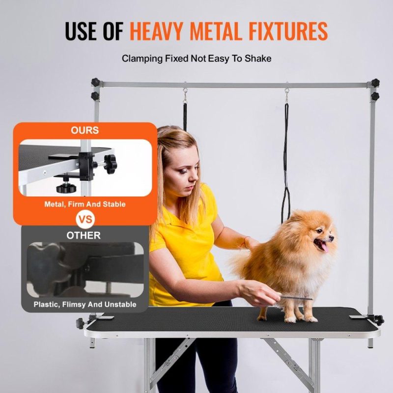 Pet Supplies | Pet Grooming Table Two Arms with Clamp, 46” Dog Grooming Station, Foldable Pets Grooming Stand for Medium and Small Dogs, Free No Sit Haunch Holder with Grooming Loop, Bearing 330lbs Agriculture & Forestry Equipment Pet Supplies