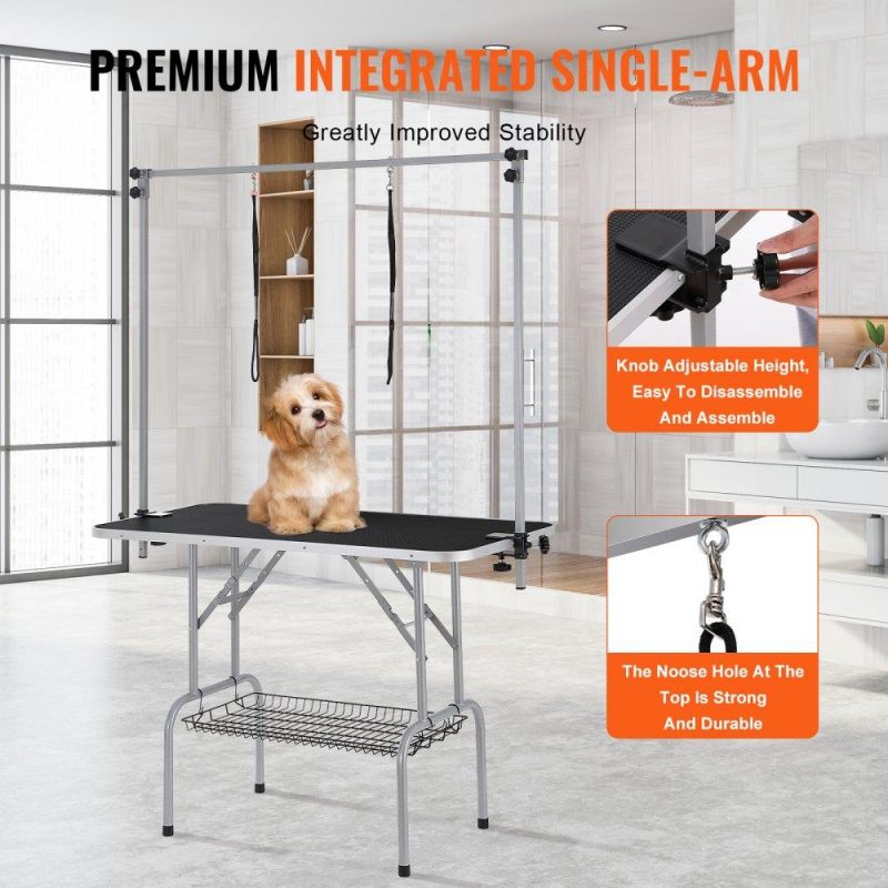 Pet Supplies | Pet Grooming Table Two Arms with Clamp, 46” Dog Grooming Station, Foldable Pets Grooming Stand for Medium and Small Dogs, Free No Sit Haunch Holder with Grooming Loop, Bearing 330lbs Agriculture & Forestry Equipment Pet Supplies