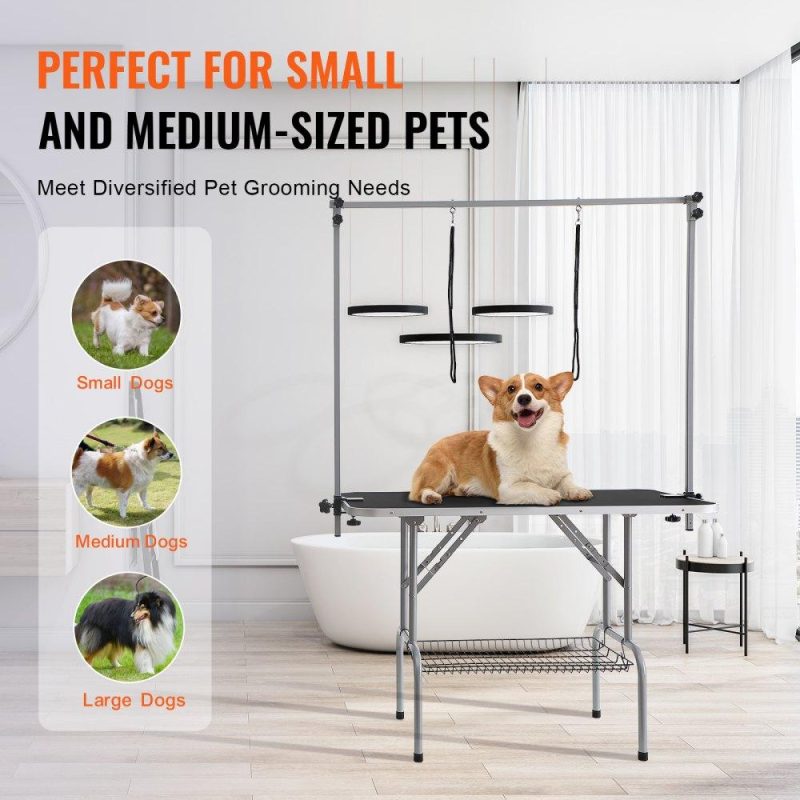 Pet Supplies | Pet Grooming Table Two Arms with Clamp, 46” Dog Grooming Station, Foldable Pets Grooming Stand for Medium and Small Dogs, Free No Sit Haunch Holder with Grooming Loop, Bearing 330lbs Agriculture & Forestry Equipment Pet Supplies