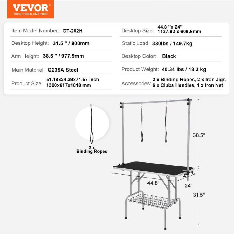 Pet Supplies | Pet Grooming Table Two Arms with Clamp, 46” Dog Grooming Station, Foldable Pets Grooming Stand for Medium and Small Dogs, Free No Sit Haunch Holder with Grooming Loop, Bearing 330lbs Agriculture & Forestry Equipment Pet Supplies