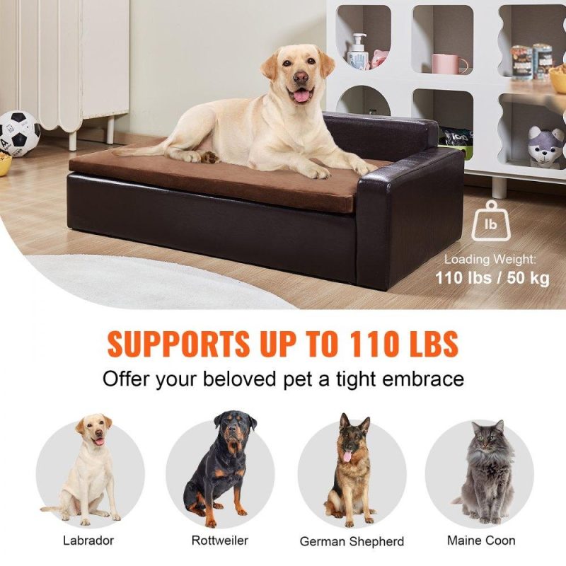 Pet Supplies | Pet Sofa, Dog Couch for Large-Sized Dogs and Cats, Soft Leather Dog Sofa Bed, 110 lbs Loading Cat Sofa, Black Agriculture & Forestry Equipment Pet Supplies