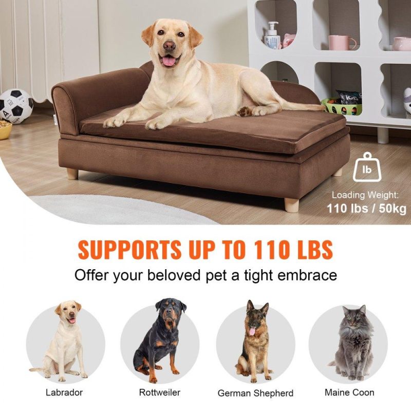 Pet Supplies | Pet Sofa, Dog Couch for Large-Sized Dogs and Cats, Soft Velvety Dog Sofa Bed, 110 lbs Loading Cat Sofa, Dark Brown Brown Agriculture & Forestry Equipment Brown