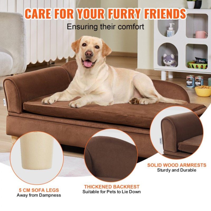 Pet Supplies | Pet Sofa, Dog Couch for Large-Sized Dogs and Cats, Soft Velvety Dog Sofa Bed, 110 lbs Loading Cat Sofa, Dark Brown Brown Agriculture & Forestry Equipment Brown