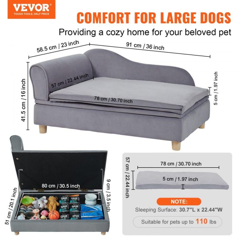 Pet Supplies | Pet Sofa, Dog Couch for Large-Sized Dogs and Cats, Soft Velvety Dog Sofa Bed, 110 lbs Loading Cat Sofa, Grey Gray Agriculture & Forestry Equipment Gray