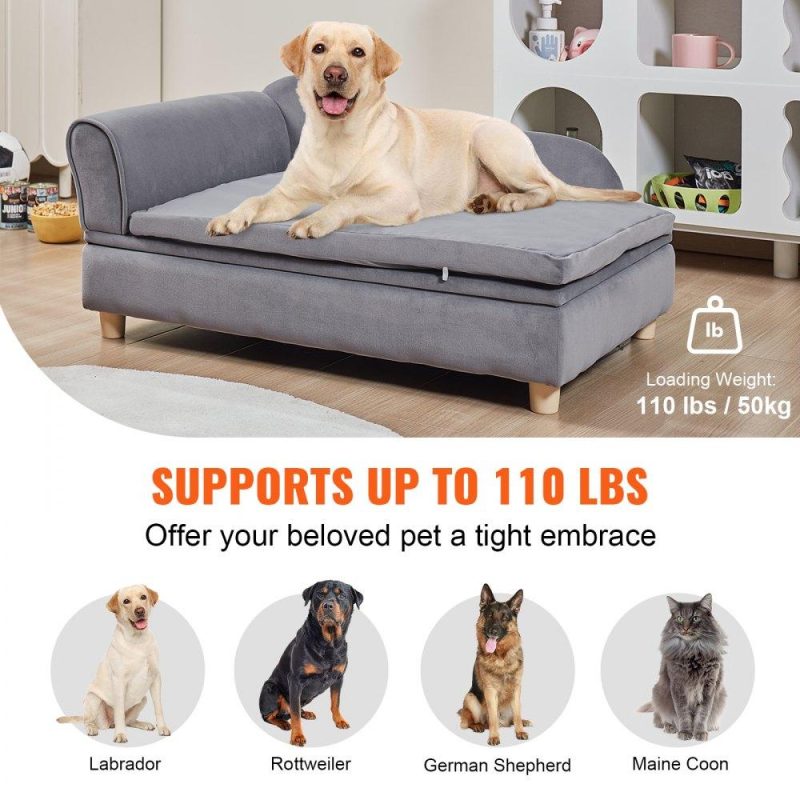 Pet Supplies | Pet Sofa, Dog Couch for Large-Sized Dogs and Cats, Soft Velvety Dog Sofa Bed, 110 lbs Loading Cat Sofa, Grey Gray Agriculture & Forestry Equipment Gray