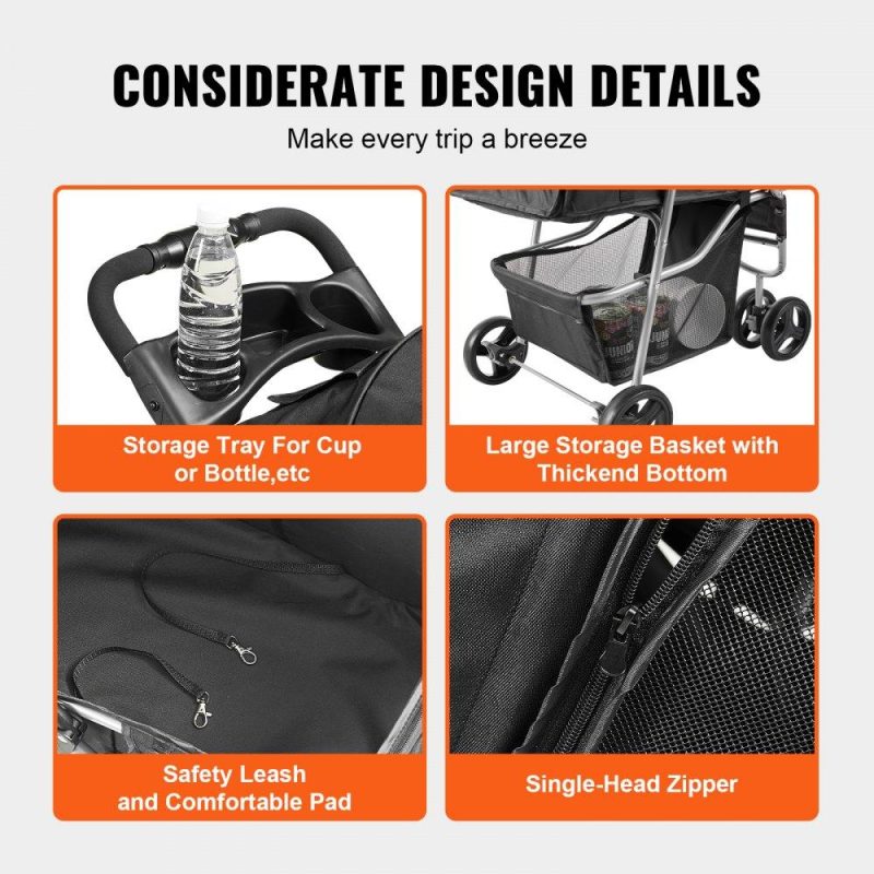 Pet Supplies | Pet Stroller, 3 Wheels Dog Stroller Rotate with Brakes, 35lbs Weight Capacity, Puppy Stroller with Front Pedal, Velcro, Storage Basket and Cup Holder, for Dogs and Cats Travel, Black Agriculture & Forestry Equipment Pet Supplies