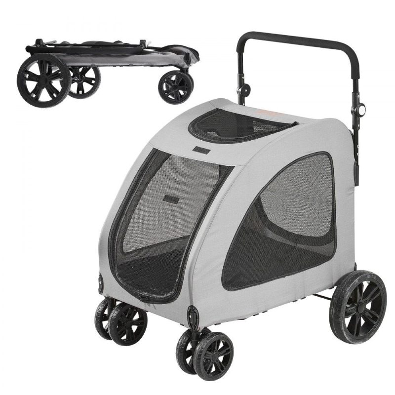 Pet Supplies | Pet Stroller, 4 Wheels Dog Stroller Rotate with Brakes, 160lbs Weight Capacity, Puppy Stroller with Breathable Mesh Windows and Height-Adjustable Height, for Medium and Large Dogs, Dark Grey Agriculture & Forestry Equipment Pet Supplies