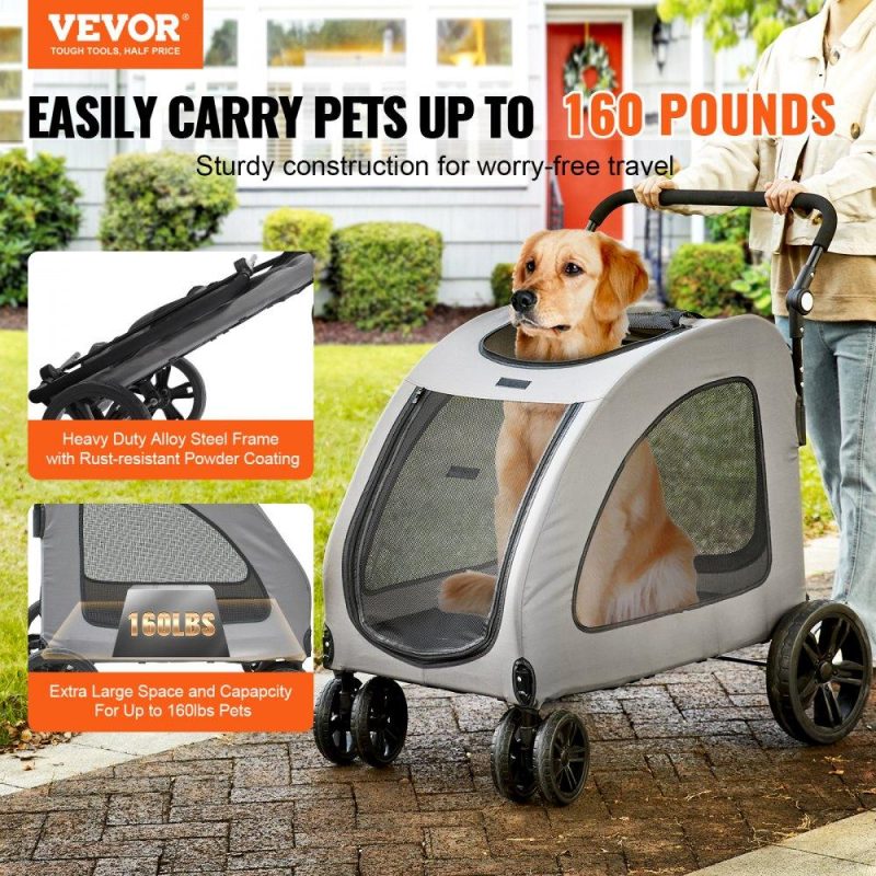 Pet Supplies | Pet Stroller, 4 Wheels Dog Stroller Rotate with Brakes, 160lbs Weight Capacity, Puppy Stroller with Breathable Mesh Windows and Height-Adjustable Height, for Medium and Large Dogs, Dark Grey Agriculture & Forestry Equipment Pet Supplies