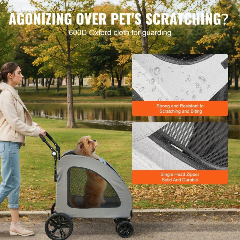 Pet Supplies | Pet Stroller, 4 Wheels Dog Stroller Rotate with Brakes, 160lbs Weight Capacity, Puppy Stroller with Breathable Mesh Windows and Height-Adjustable Height, for Medium and Large Dogs, Dark Grey Agriculture & Forestry Equipment Pet Supplies