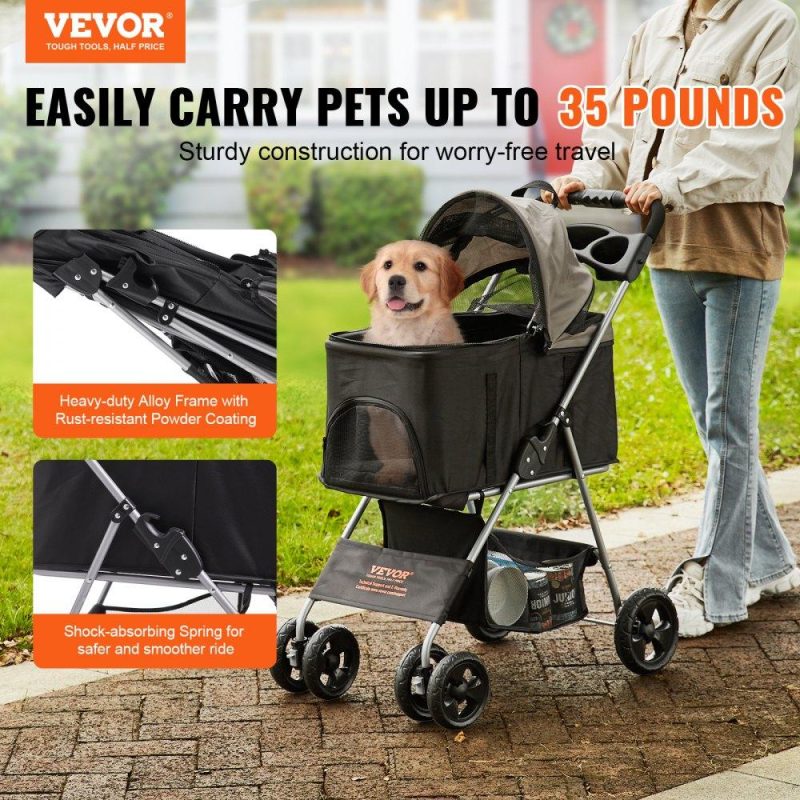 Pet Supplies | Pet Stroller, 4 Wheels Dog Stroller Rotate with Brakes, 35lbs Weight Capacity, Puppy Stroller with Detachable Carrier, Storage Basket and Cup Holder, for Dogs and Cats Travel, Black+Dark Grey Agriculture & Forestry Equipment Pet Supplies